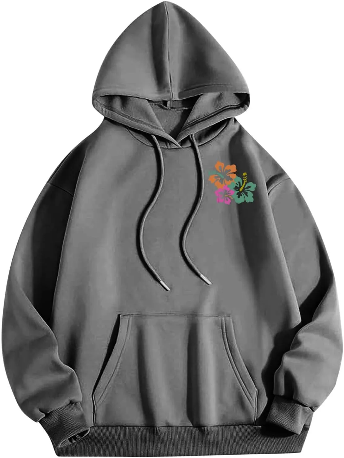Hibiscus Flower Hoodie for Women Floral Pullover Sweatshirt Casual Oversized Hooded Top Pocket Streetwear Fall Fashion