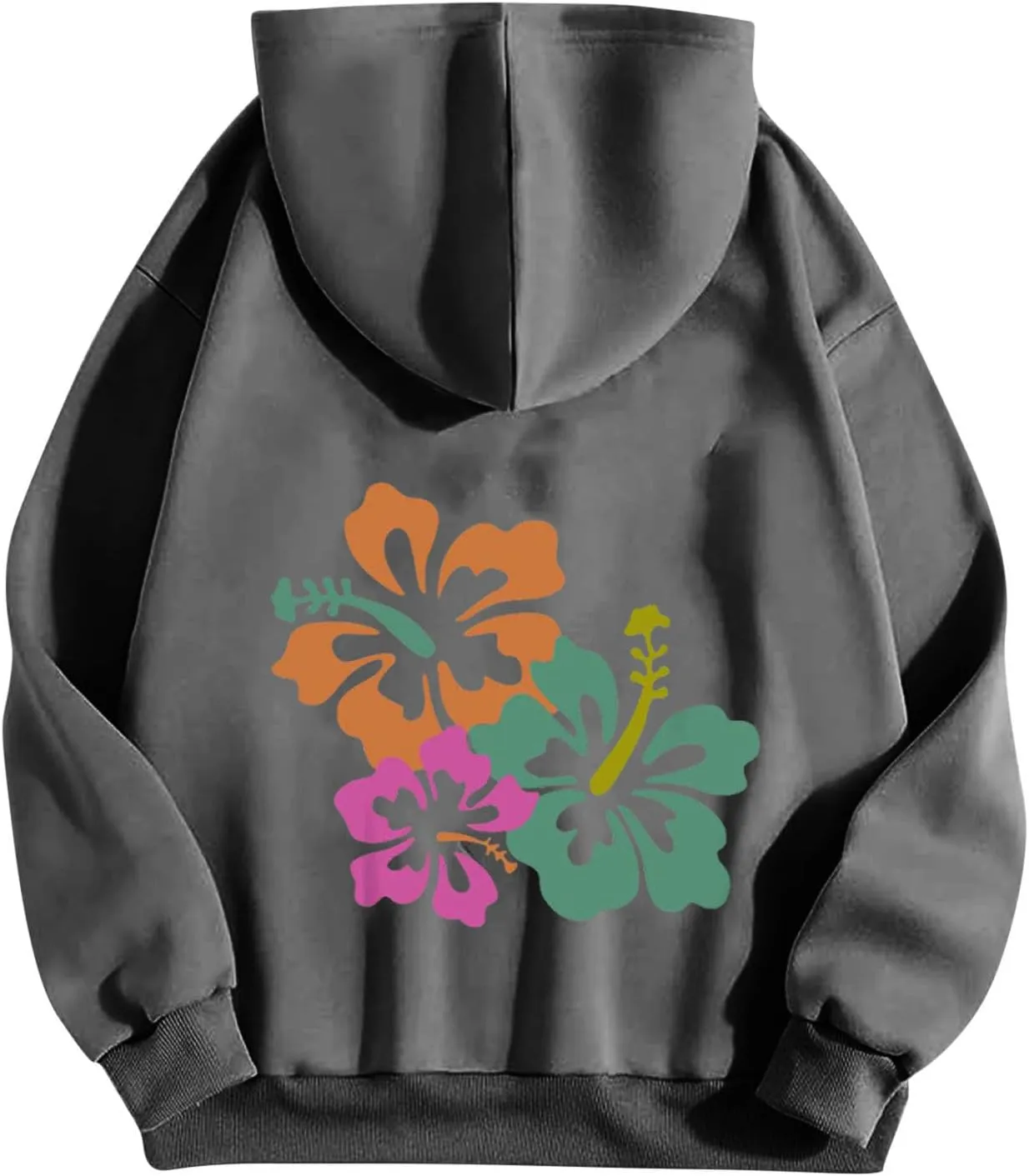 Hibiscus Flower Hoodie for Women Floral Pullover Sweatshirt Casual Oversized Hooded Top Pocket Streetwear Fall Fashion