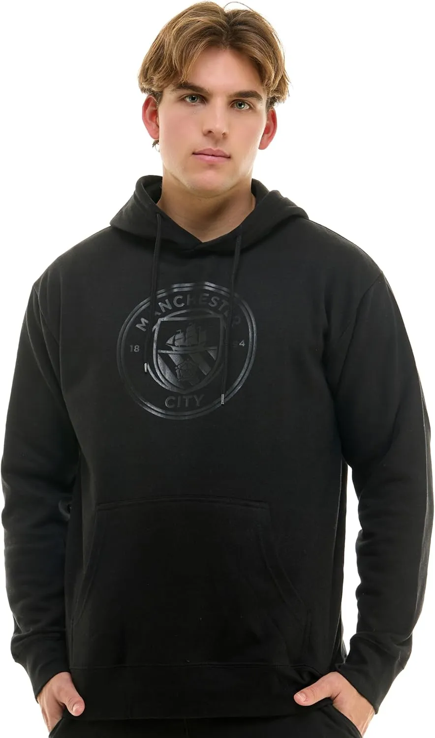 Icon Sports Officially Licensed International Club BLACKOUT Hoodie - Monochromatic Black Logo Print on Black Soccer Hoodie
