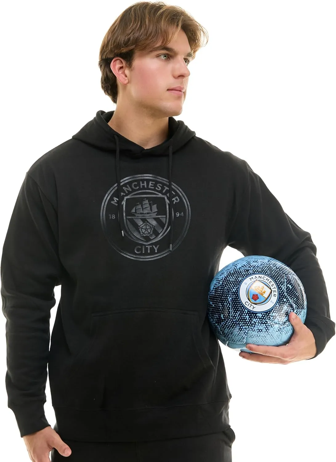 Icon Sports Officially Licensed International Club BLACKOUT Hoodie - Monochromatic Black Logo Print on Black Soccer Hoodie