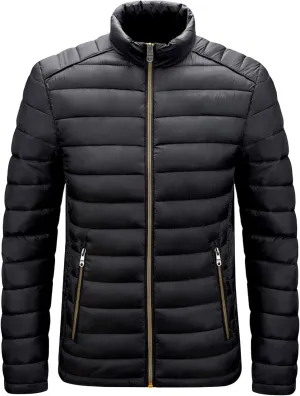 JEShifangjiusu Men Winter Cotton Padded Jacket Casual Stand Collar Hoodless Zipper Pocket Coat Thicken Long Sleeve Coats, Black, Large