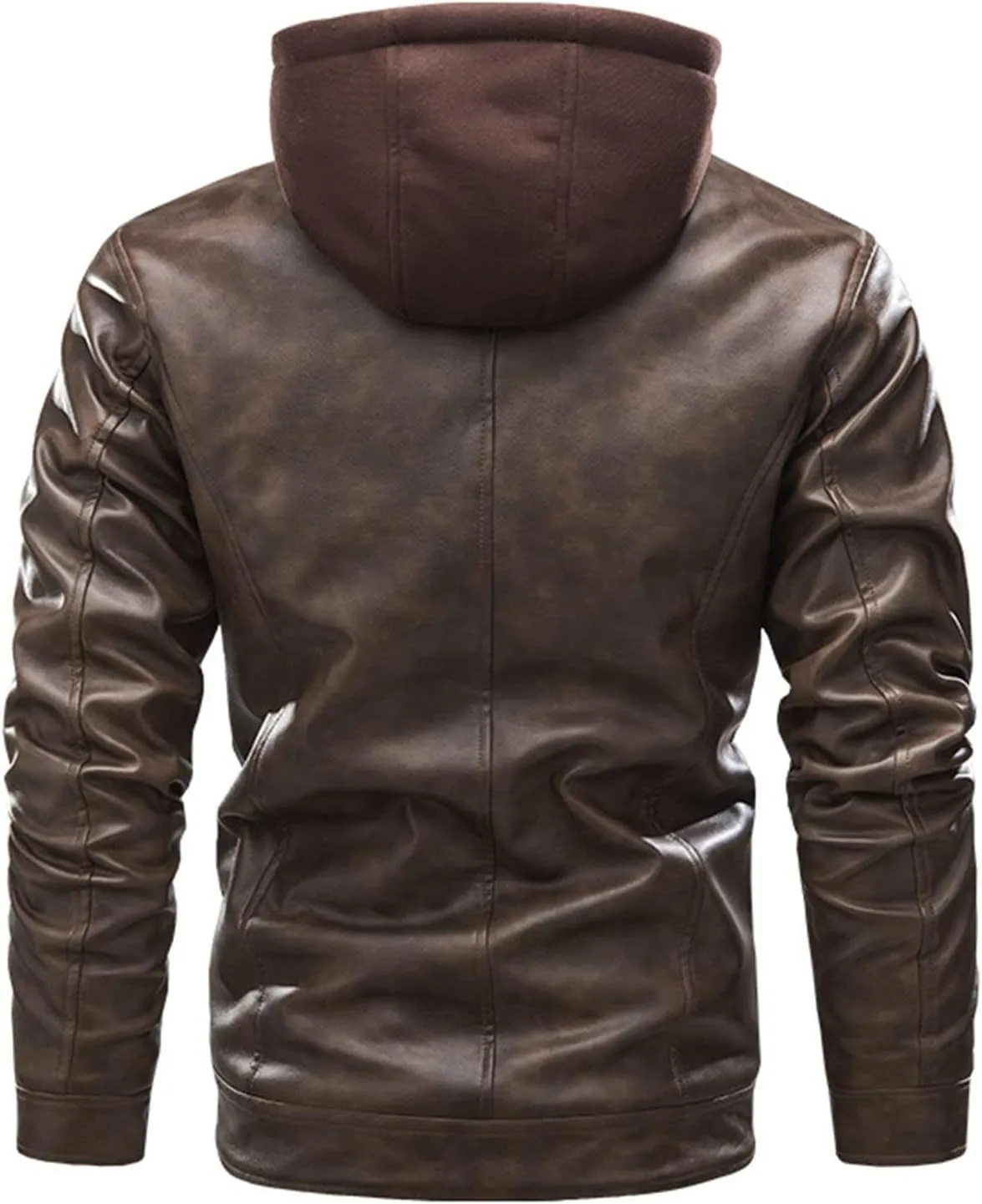 JEShifangjiusu Men?S Casual Stand Collar Pu Faux Leather Zip-Up Motorcycle Bomber Jacket Warm Coat With A Removable Hood