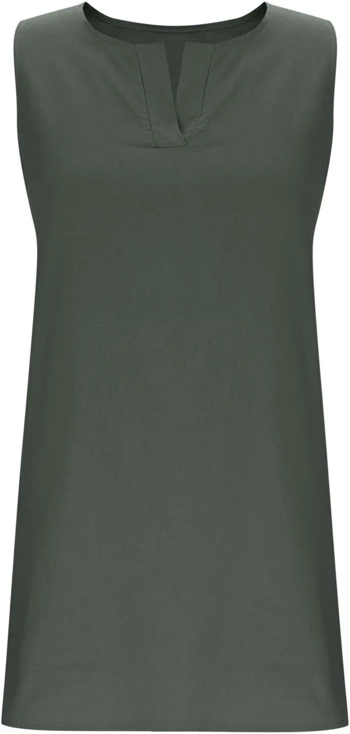 JOAU 2025 Summer Cotton Linen Tank Dresses for Women Casual Loose Sleeveless Notched V Neck A-Line Beach Mini Short Sundress