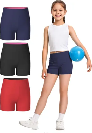 JOCMIC 3 Pack Girls Athletic Shorts Dance Gymnastics Yoga Running for Kids 4-12 Years