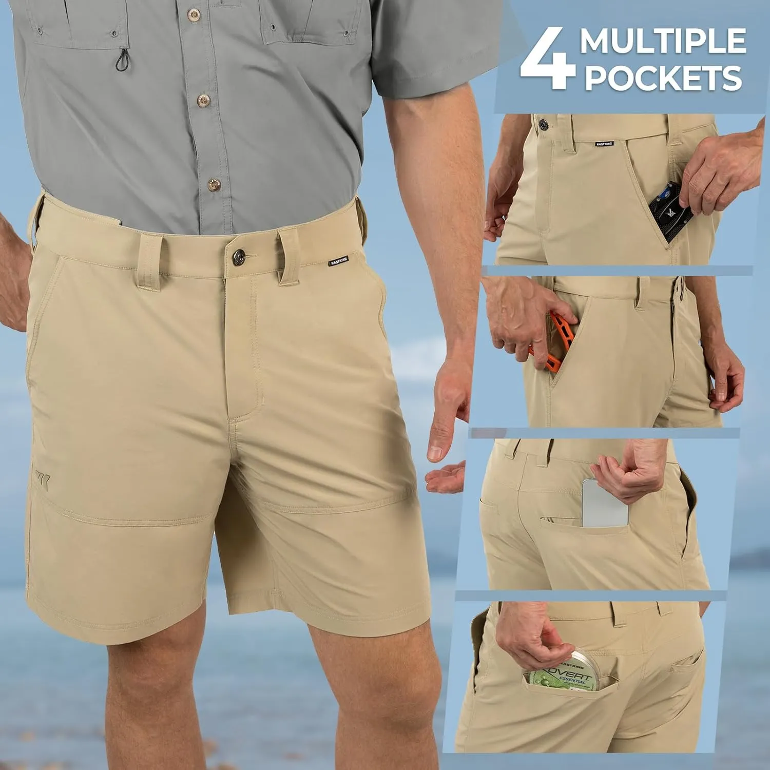 KastKing Cool Caster Men's Fishing Shorts, UPF 50  Hiking Shorts, 10.5 and 7.5 Available, Water Repellent, 4-Way Stretch