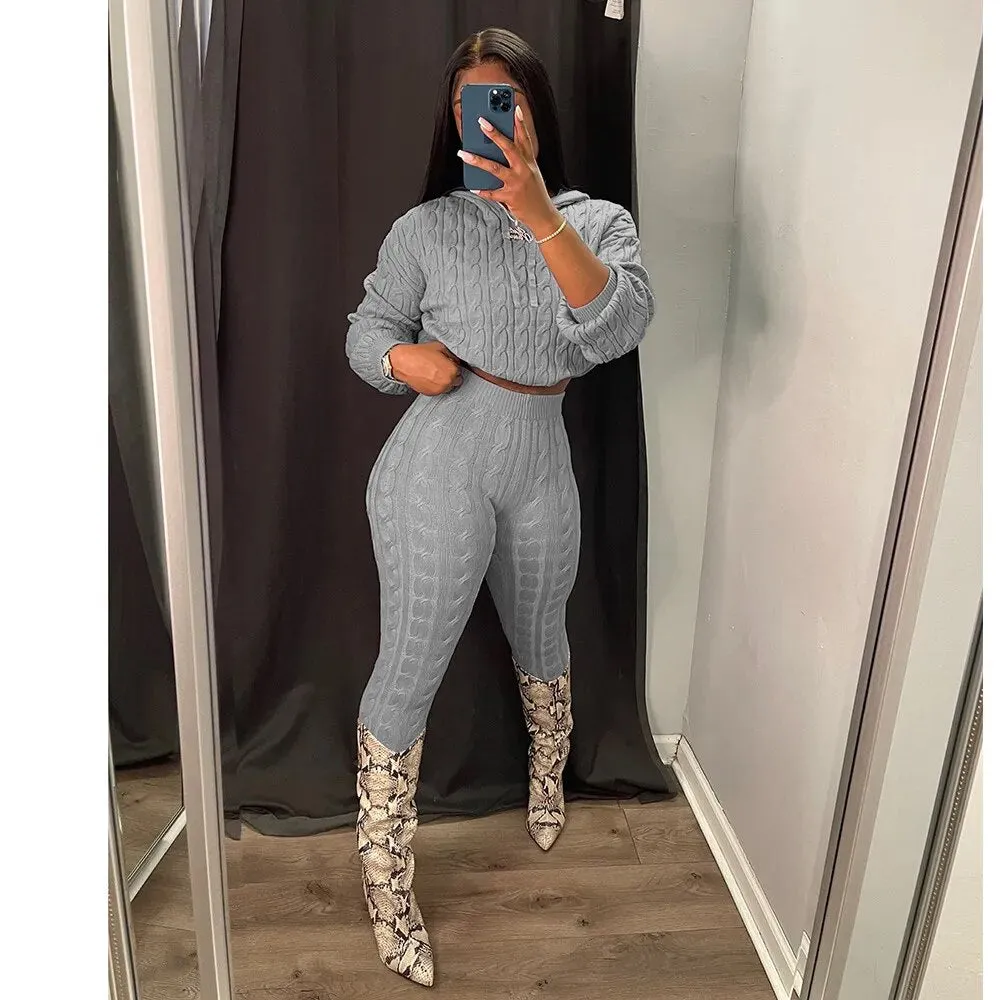 Knitwears Two Piece Set Winter Knitted Sweaters For Women Pullovers Crop Top 2022 Elegant Luxury Clothes Knit Tops 2 Piece Set
