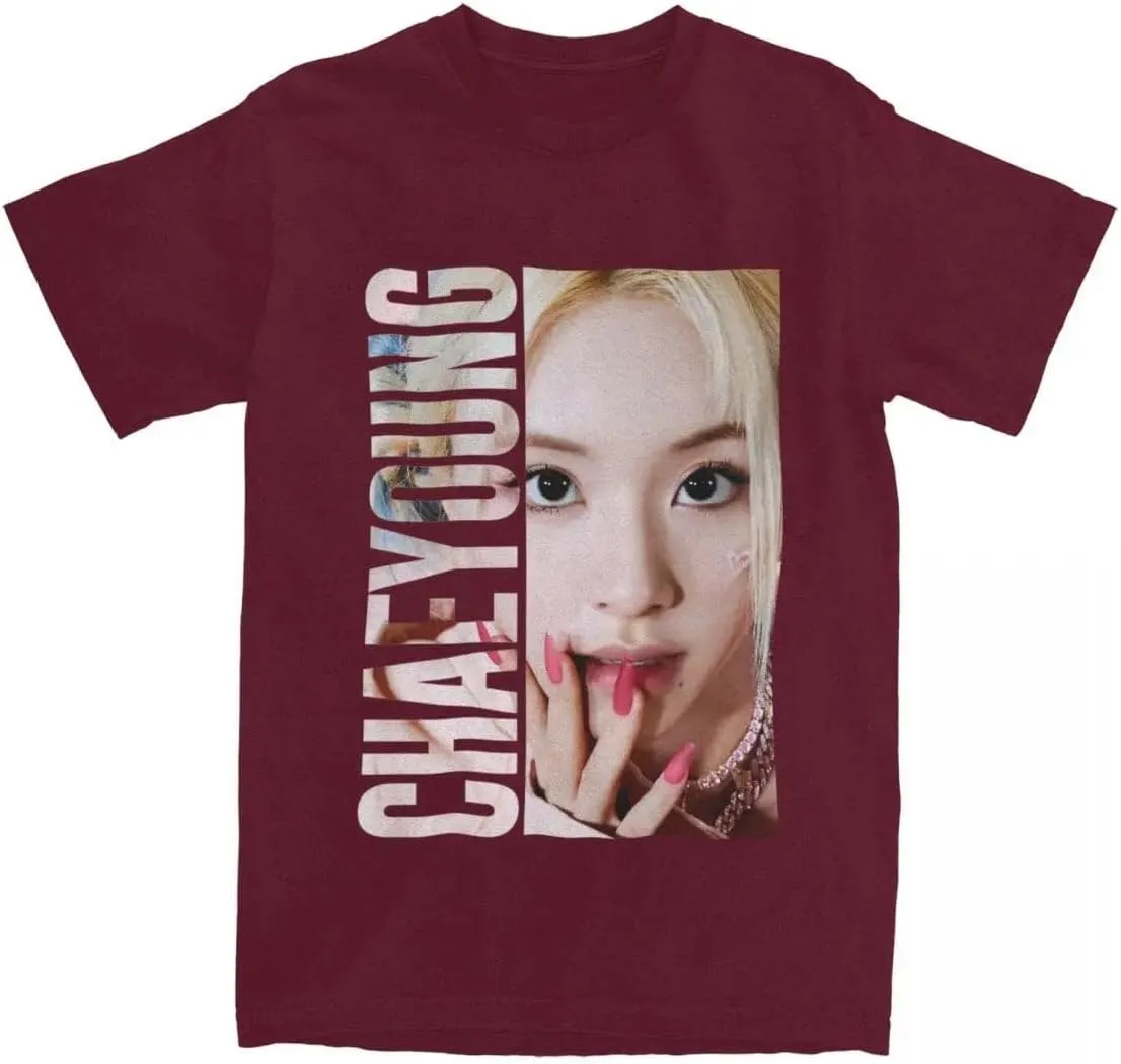 Kpop CHAEYOUNG Twice Rapper Merch T-Shirt  100% Organic US Cotton Unisex Summer Top, Novelty Tee for Men & Women Burgundy/XXXL