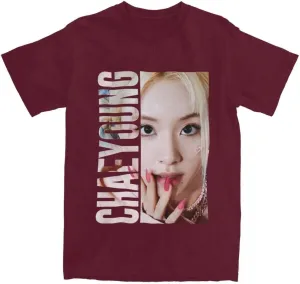 Kpop CHAEYOUNG Twice Rapper Merch T-Shirt  100% Organic US Cotton Unisex Summer Top, Novelty Tee for Men & Women Burgundy/XXXL