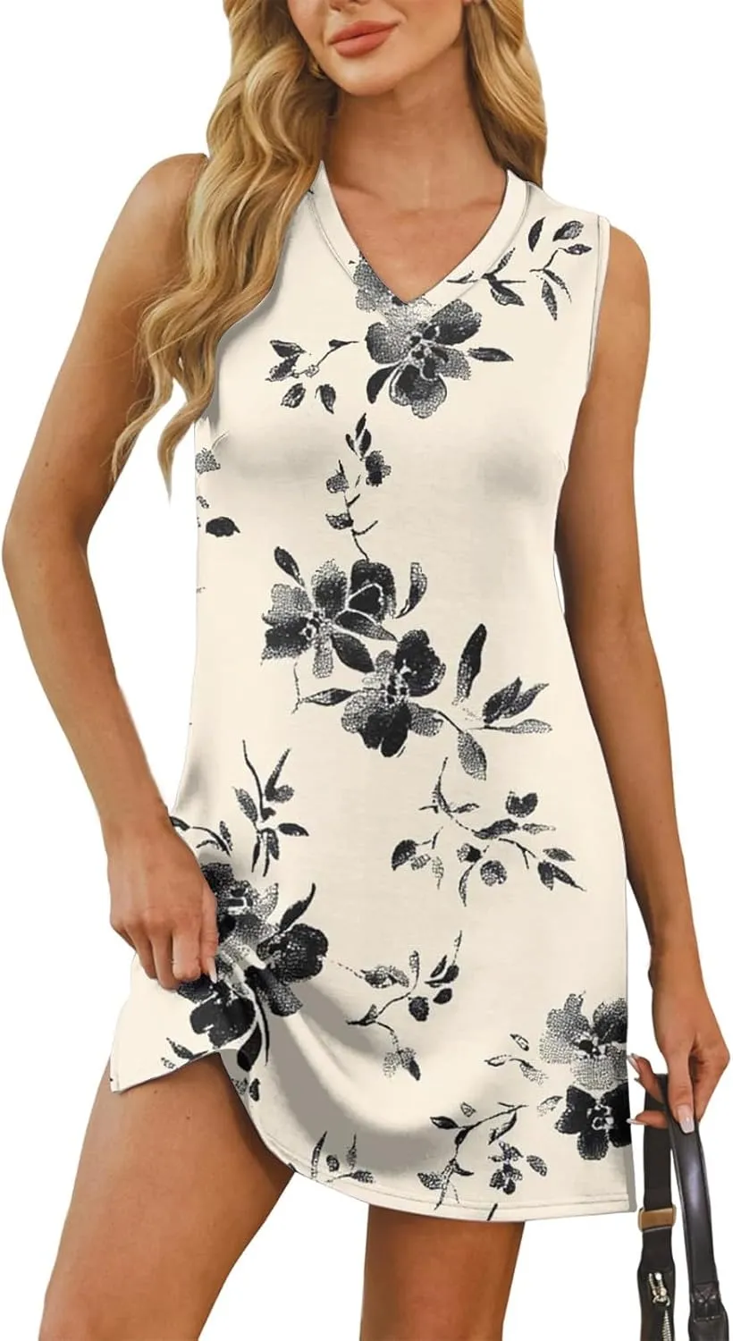 KUIOLYPOER Summer Dresses for Women 2025 Casual V Neck Sleeveless Sundresses Boho Tank Dress Beach Hawaiian Dresses