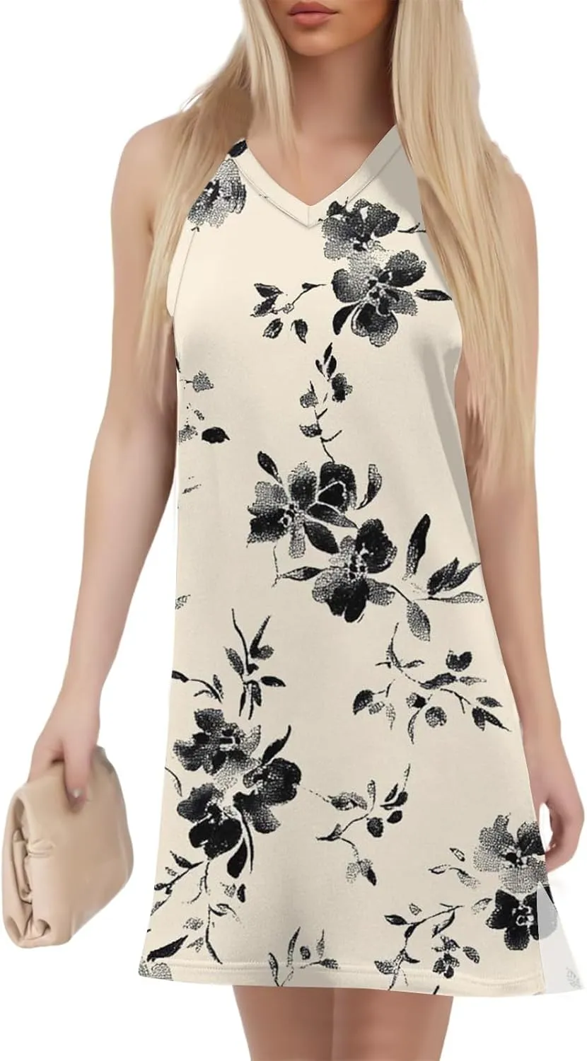 KUIOLYPOER Summer Dresses for Women 2025 Casual V Neck Sleeveless Sundresses Boho Tank Dress Beach Hawaiian Dresses