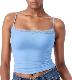 Lace Camisole Tops for Women Cute Sleeveless Ribbed Square Neck Crop Tank Top Women Sexy Summer Cami Shirts for Women