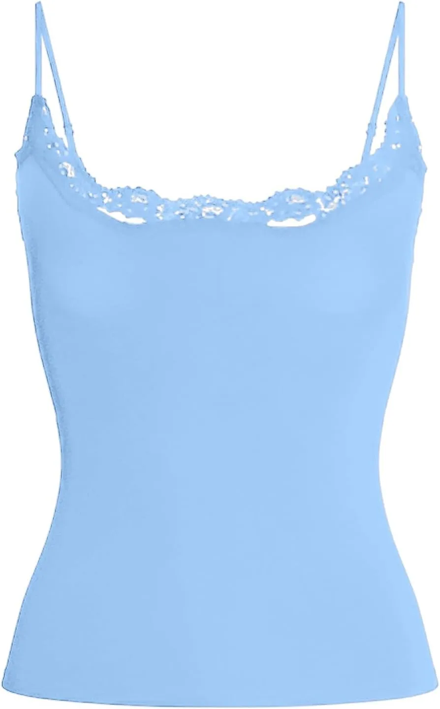 Lace Camisole Tops for Women Cute Sleeveless Ribbed Square Neck Crop Tank Top Women Sexy Summer Cami Shirts for Women
