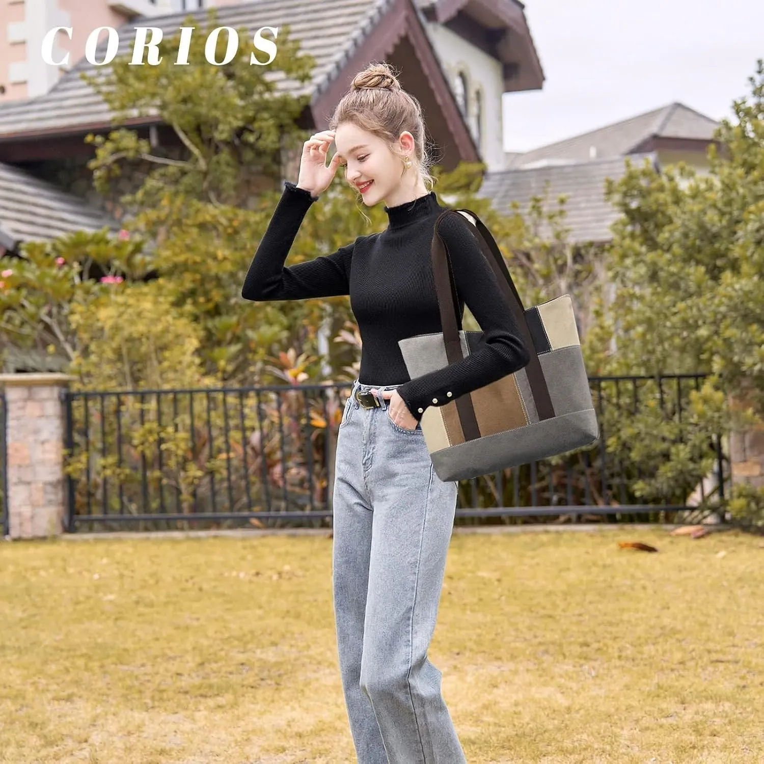 Large Capacity Top Handle Retro Hobo Women's Canvas Handbag Casual Shoulder Patchwork Tote