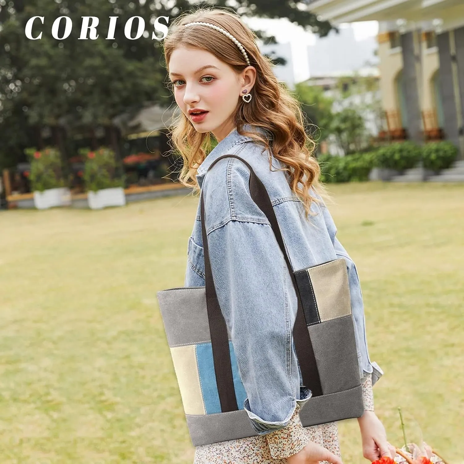 Large Capacity Top Handle Retro Hobo Women's Canvas Handbag Casual Shoulder Patchwork Tote