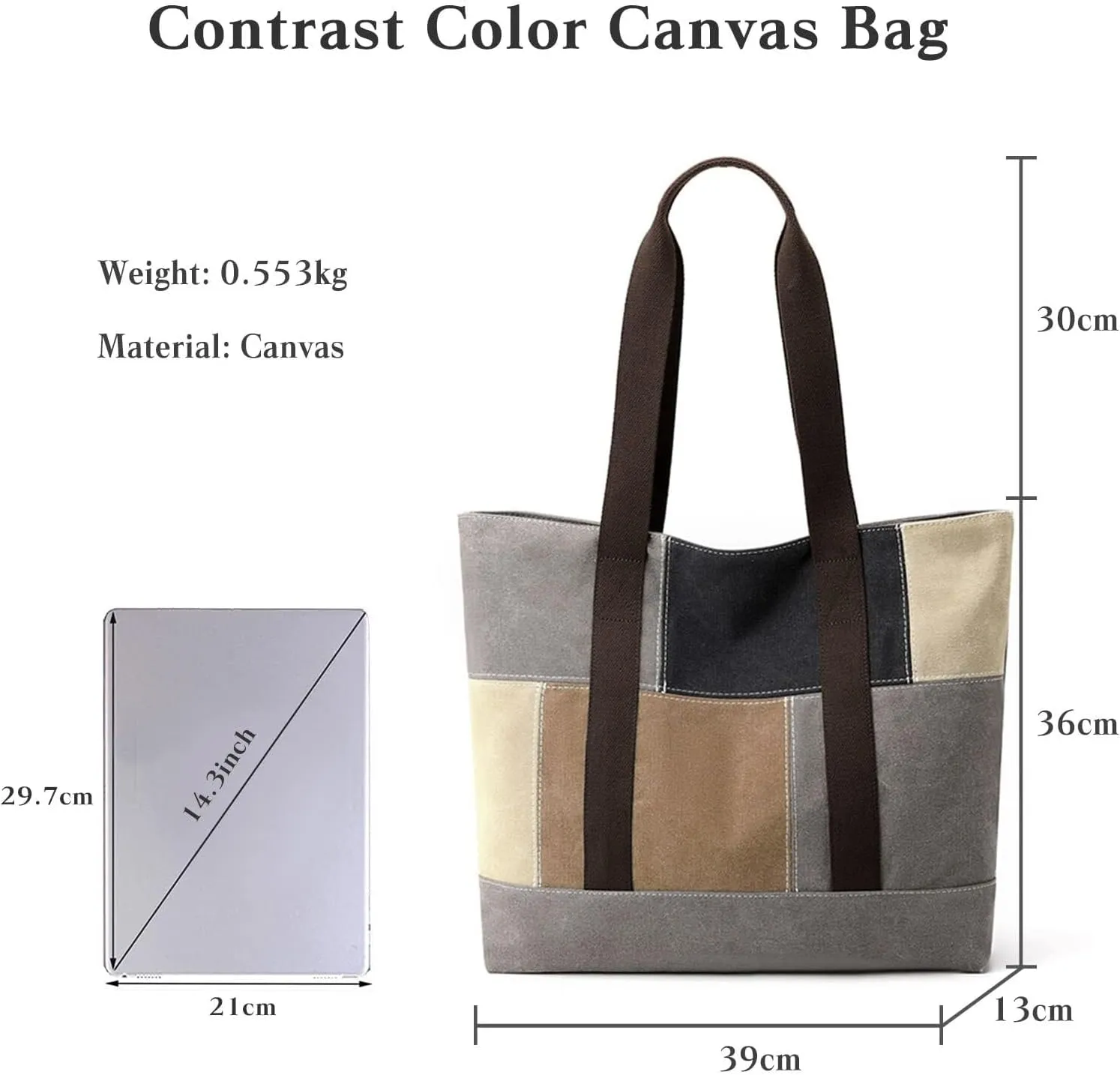 Large Capacity Top Handle Retro Hobo Women's Canvas Handbag Casual Shoulder Patchwork Tote