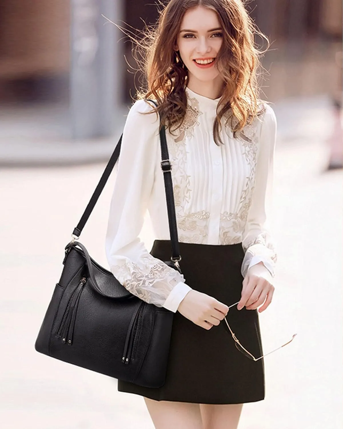 Leather Tote Button Closure Top Handle Purse Hobo Shoulder Square Lattice Purse Handbags