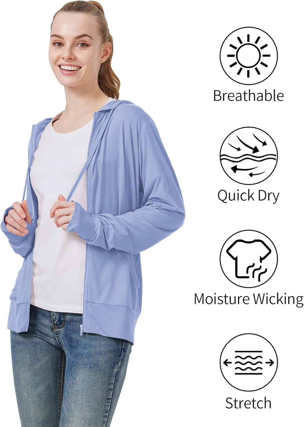 LETAOTAO Womens' Lightweight Zip Up Hoodies Stretch Thin Summer Jackets For Women