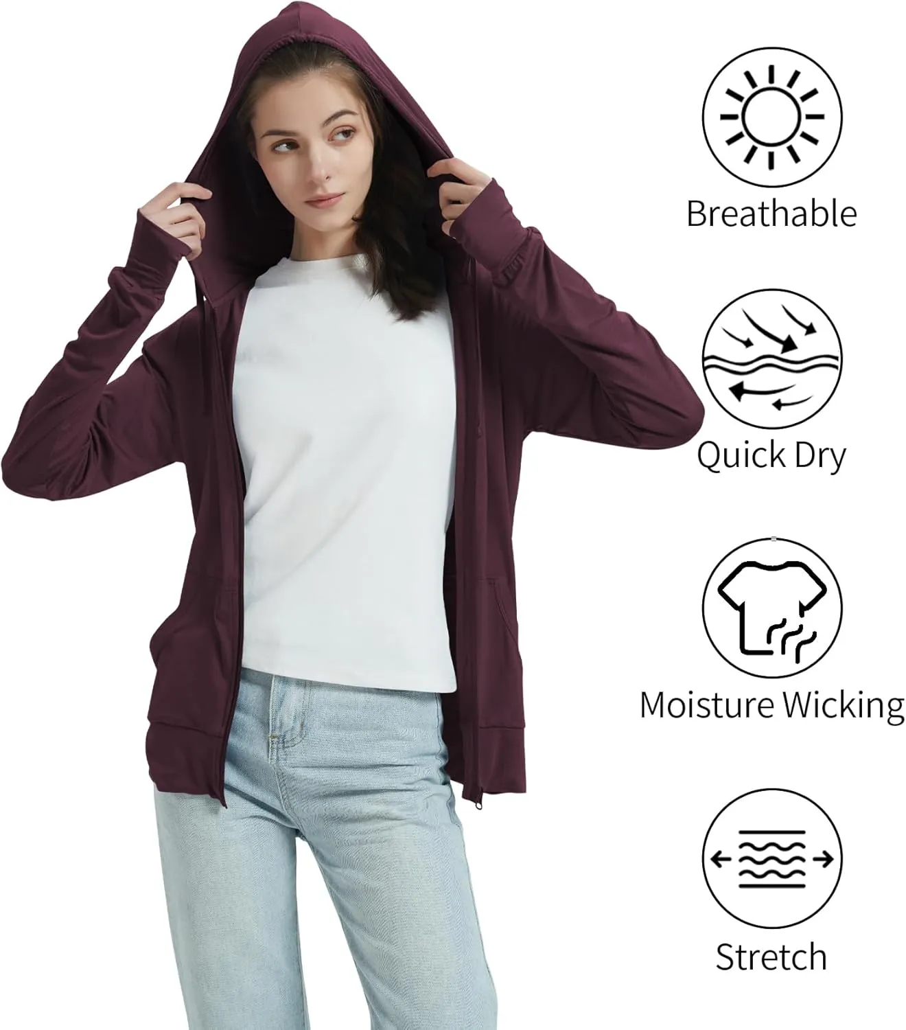 LETAOTAO Womens' Lightweight Zip Up Hoodies Stretch Thin Summer Jackets For Women