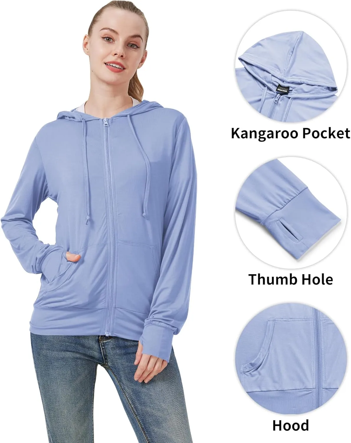 LETAOTAO Womens' Lightweight Zip Up Hoodies Stretch Thin Summer Jackets For Women