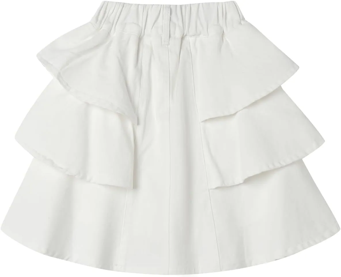 LittleSpring Girls Twill Jean Skirts Cotton Pleated Ruffle Skorts