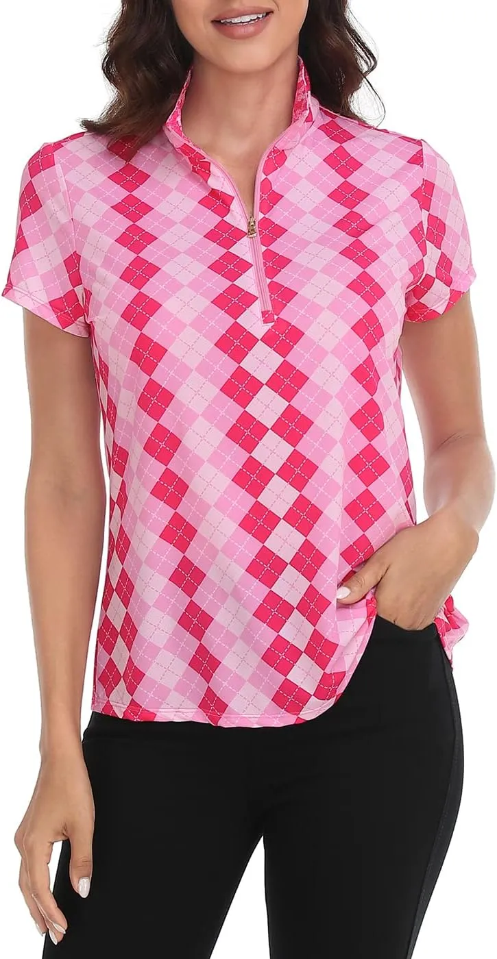 LRD Women's Golf Polo Shirts Short Sleeve Tennis Shirt UPF 30 Quarter Zip Up