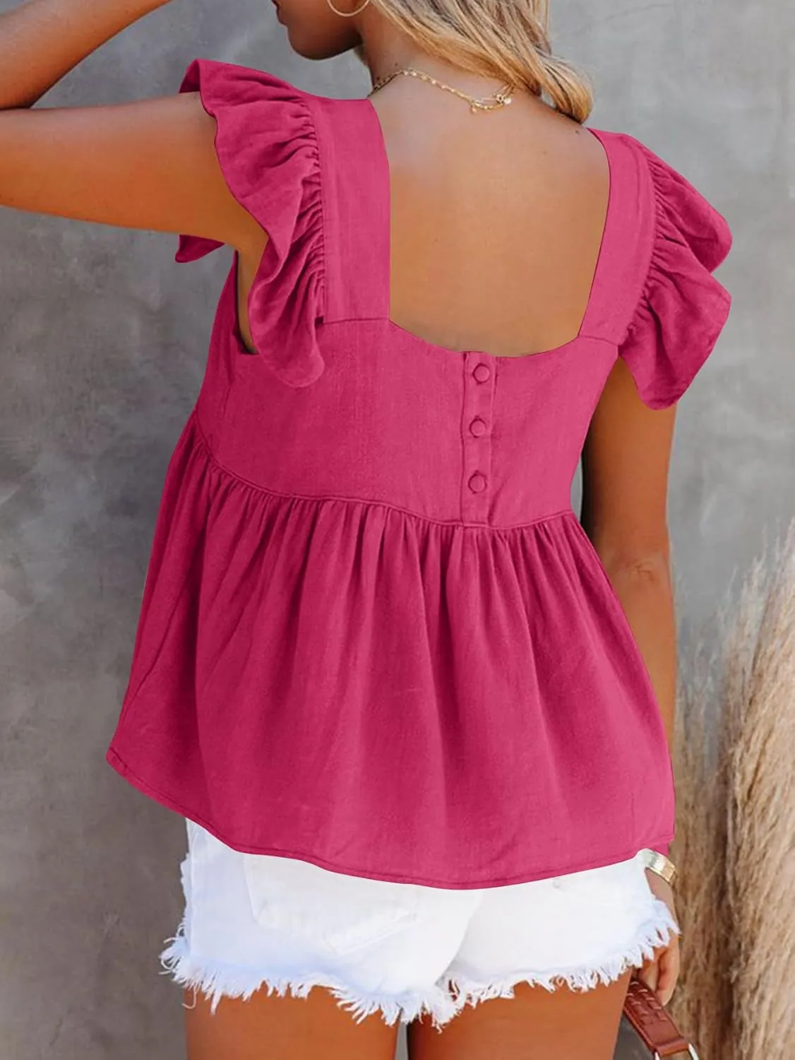 LYANER Women's Summer Sleeveless Peplum Blouse Square Neck Ruffle Strap Babydoll Tank Top