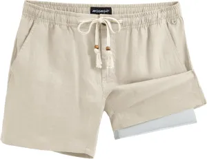 maamgic Mens Casual Linen Shorts 5/7 Inch Elastic Waist Drawstring Summer 2 in 1 Beach Shorts with Pockets