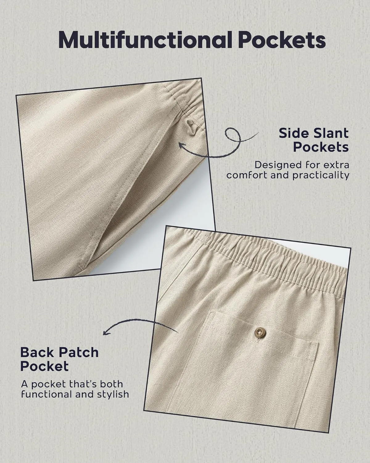 maamgic Mens Casual Linen Shorts 5/7 Inch Elastic Waist Drawstring Summer 2 in 1 Beach Shorts with Pockets