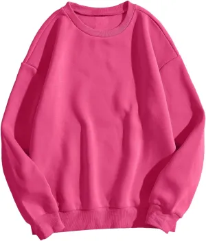 MakeMeChic Women's Casual Cute Oversized Long Sleeve Round Crew Neck Sweatshirt Pullover Top