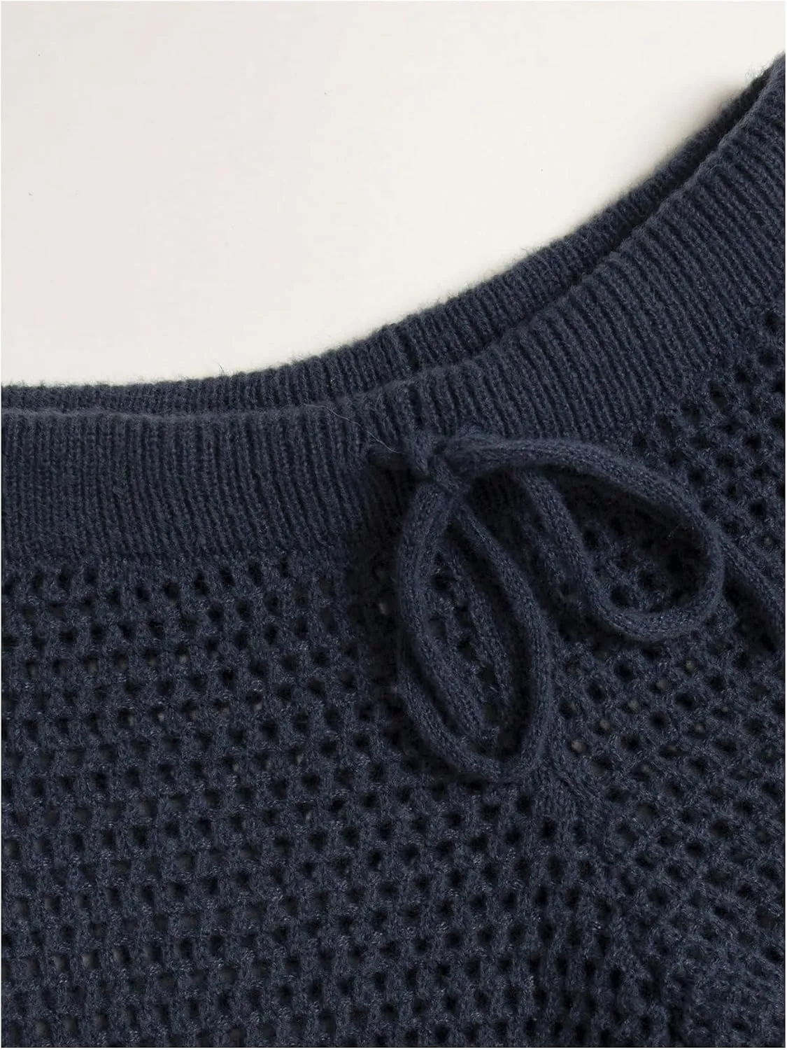 MakeMeChic Women's Crochet Wide Leg Pants Tie Waist Colorblock Hollow Out Trousers Knit Baggy Y2K Trousers