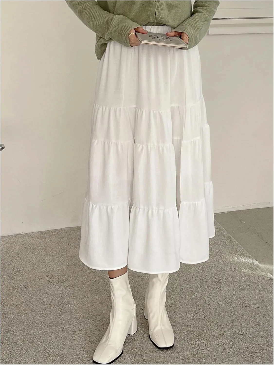MakeMeChic Women's Plaid Print Tiered Layer A Line Ruffle Hem Loose Fit Casual Long Maxi Skirts