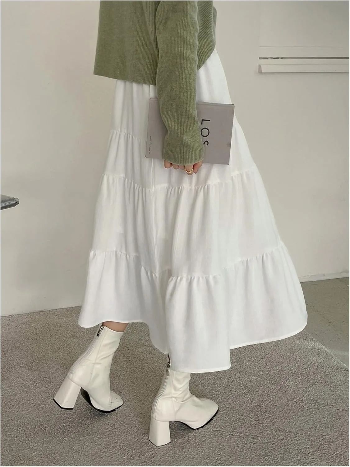 MakeMeChic Women's Plaid Print Tiered Layer A Line Ruffle Hem Loose Fit Casual Long Maxi Skirts