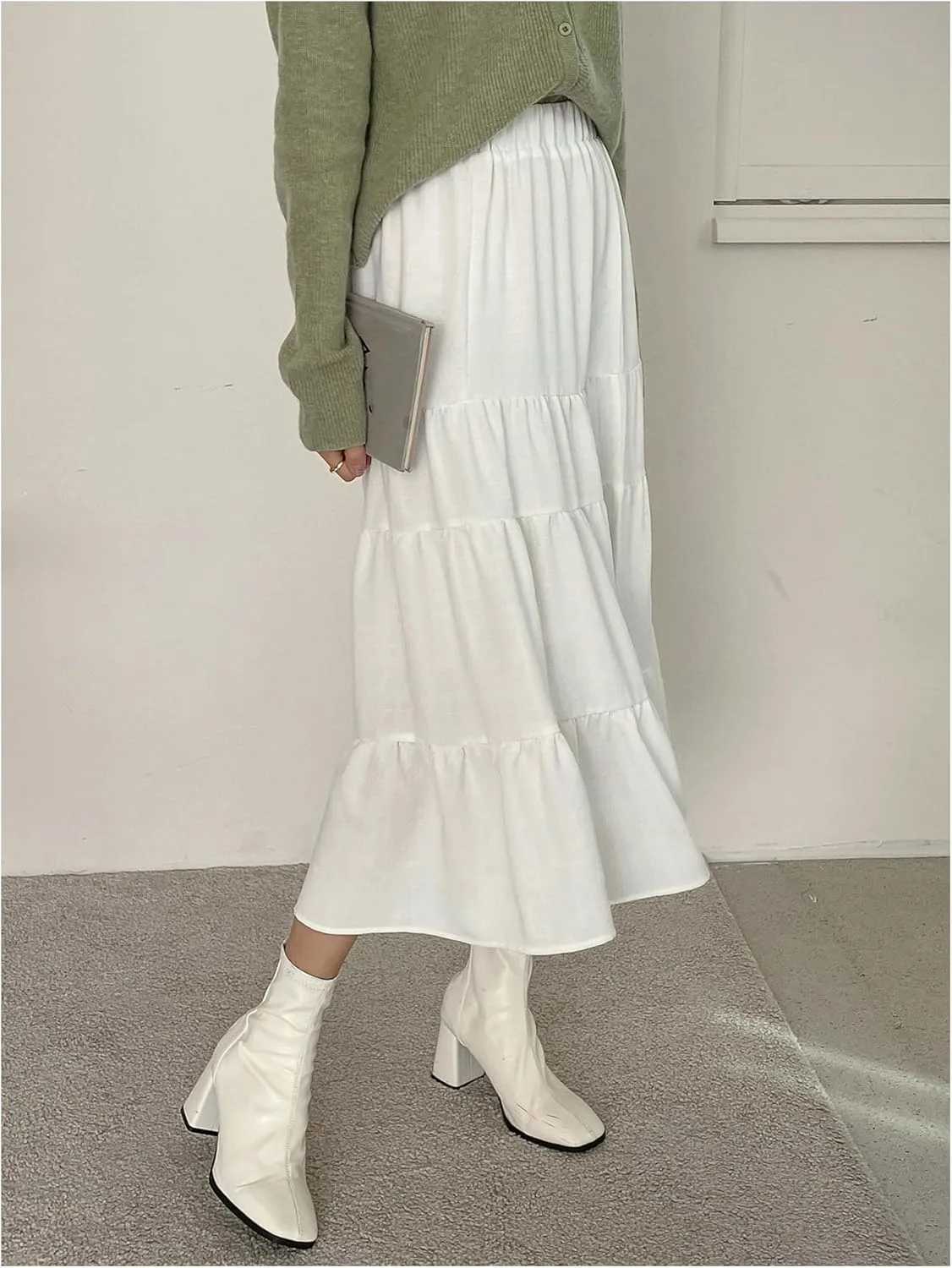 MakeMeChic Women's Plaid Print Tiered Layer A Line Ruffle Hem Loose Fit Casual Long Maxi Skirts