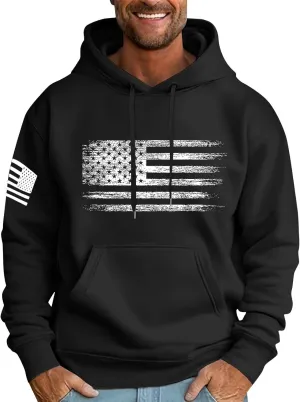 Men Big and Tall Hoodie Long Sleeve USA Flag Graphic Printed Patriotic Hooded Sweatshirt with Pocket