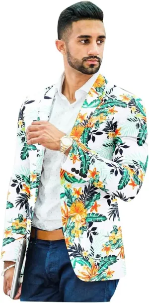 Men's Blazer 2 Button Long Sleeve Printed Regular Fit Suit Jacket Business Lightweight Casual Sport Coat