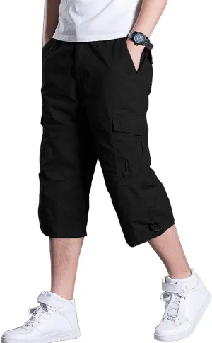 Men's Casual Cargo Shorts 16" Inseam Below Knee Multi Pocket 3/4 Capri Long Shorts Twill Relaxed Fit Pants