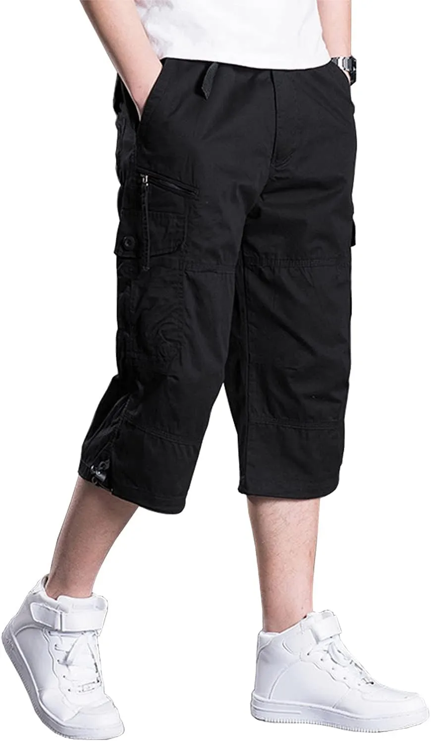 Men's Casual Cargo Shorts 16" Inseam Below Knee Multi Pocket 3/4 Capri Long Shorts Twill Relaxed Fit Pants
