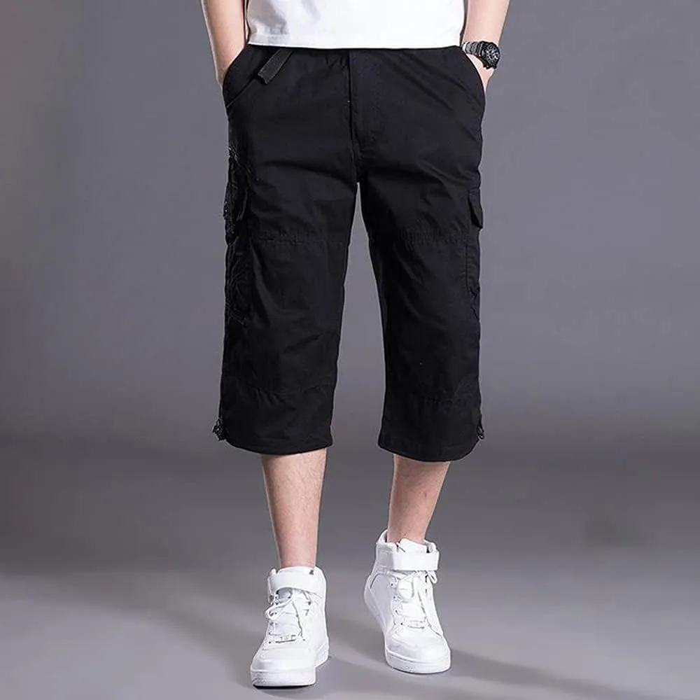 Men's Casual Cargo Shorts 16" Inseam Below Knee Multi Pocket 3/4 Capri Long Shorts Twill Relaxed Fit Pants