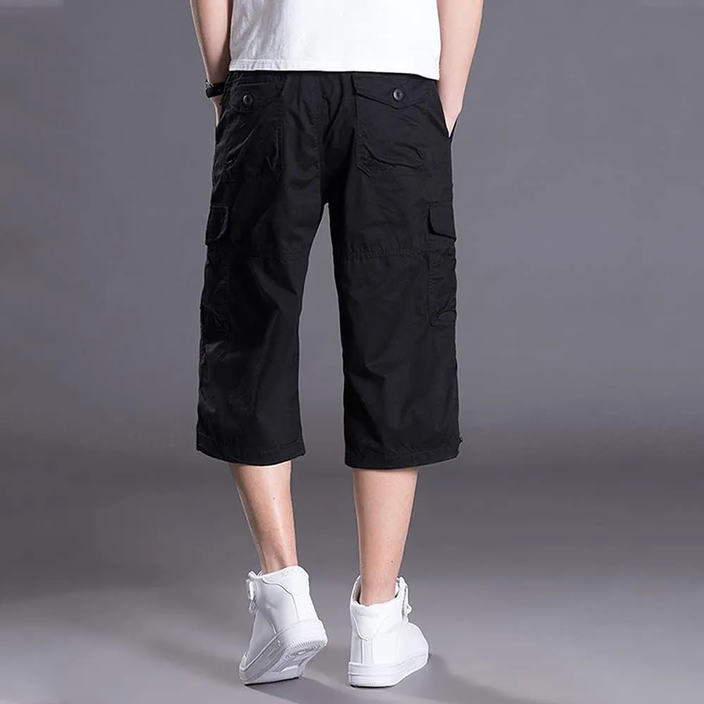 Men's Casual Cargo Shorts 16" Inseam Below Knee Multi Pocket 3/4 Capri Long Shorts Twill Relaxed Fit Pants