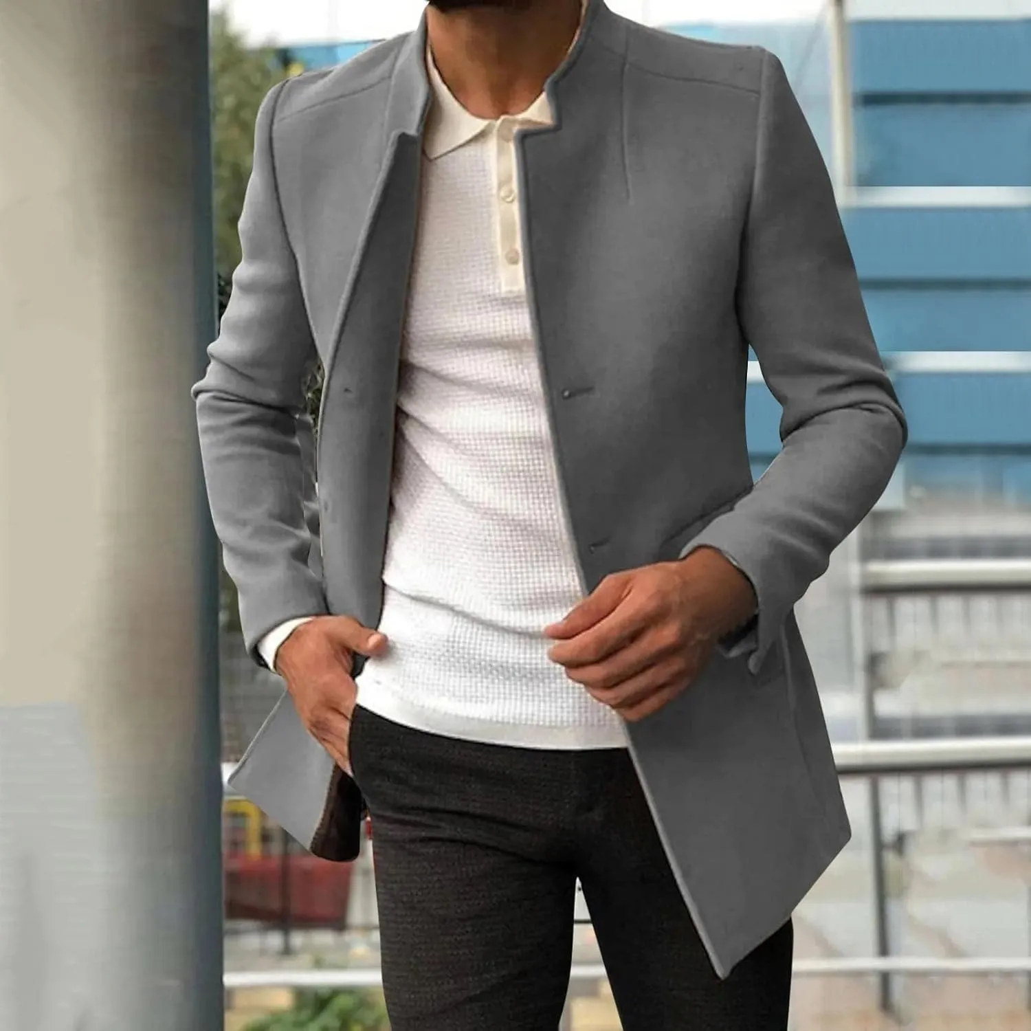 Mens Casual Lightweight Suit Blazer Jackets Stand Collar Lined Sport Coats Business Coats