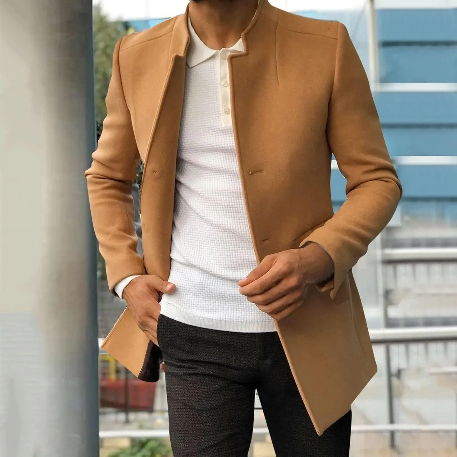 Mens Casual Lightweight Suit Blazer Jackets Stand Collar Lined Sport Coats Business Coats