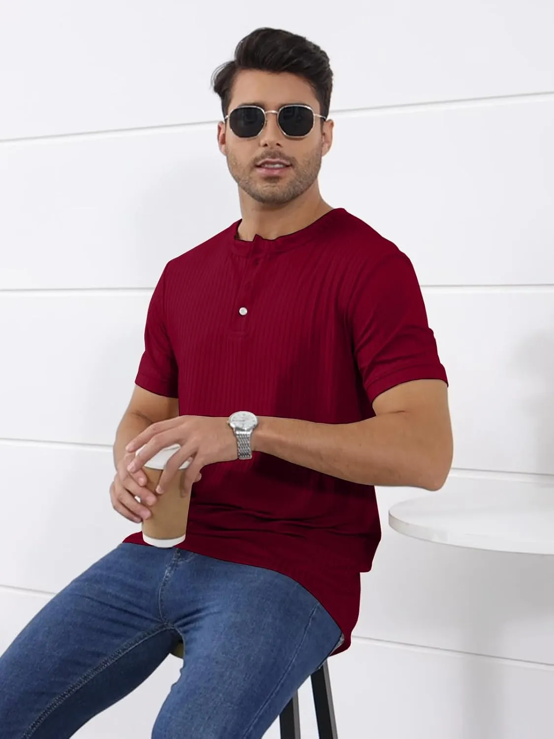 Mens Henley Shirt Dry Fit Tech 3 Button Slim Fit Quick Dry Gym Tshirt Short Sleeve Lightweight Casual T Basic Tee