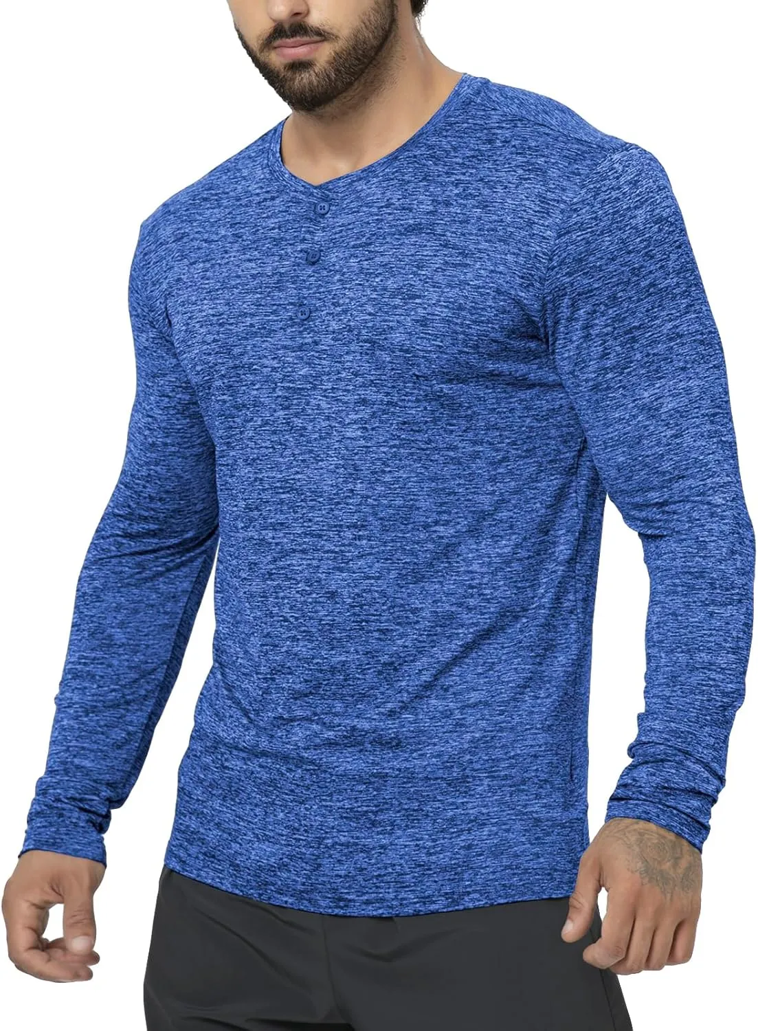 Mens Henley Shirt Dry Fit Tech 3 Button T Slim Fit Quick Dry Gym Tshirt Long Sleeve Lightweight Basic Casual Tee