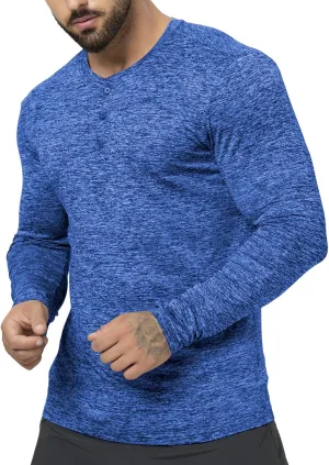 Mens Henley Shirt Dry Fit Tech 3 Button T Slim Fit Quick Dry Gym Tshirt Long Sleeve Lightweight Basic Casual Tee