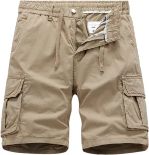 Men's Hiking Cargo Shorts Classic Elastic Waisted Lightweight Work Shorts for Men Camping Casual with Zipper Pockets