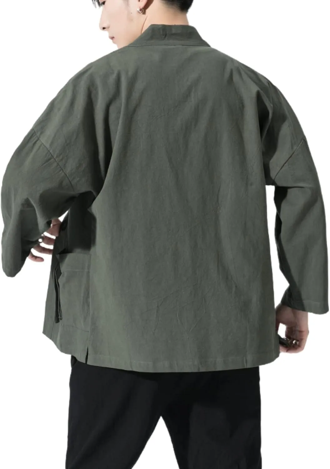 Men's Japanese Kimono Cardigan Loose Cotton Linen 3/4 Sleeve Open Front Casual Summer Shirt Jackets