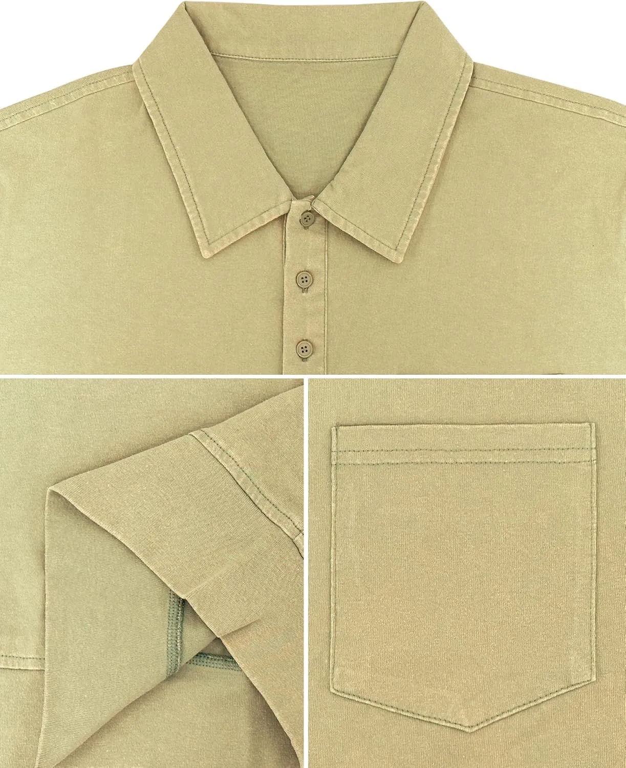 Men's Polo Shirts Short Sleeve Distressed Washed T-Shirt Button Casual Banded Bottom Tee Tops with Pocket