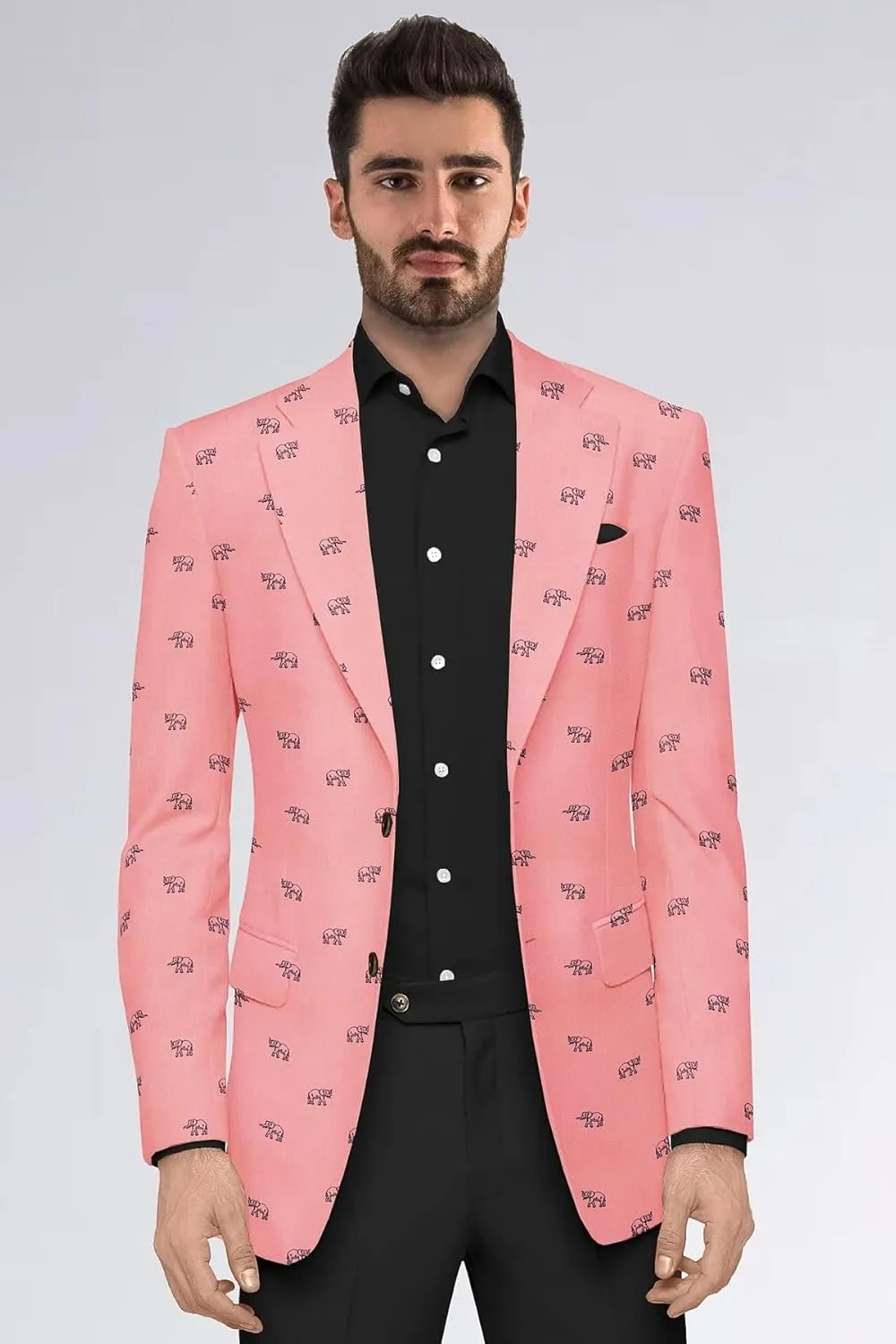 Men's Printed Blazer 2 Button Long Sleeve Regular Fit Suit Jacket Business Lightweight Casual Sport Coat