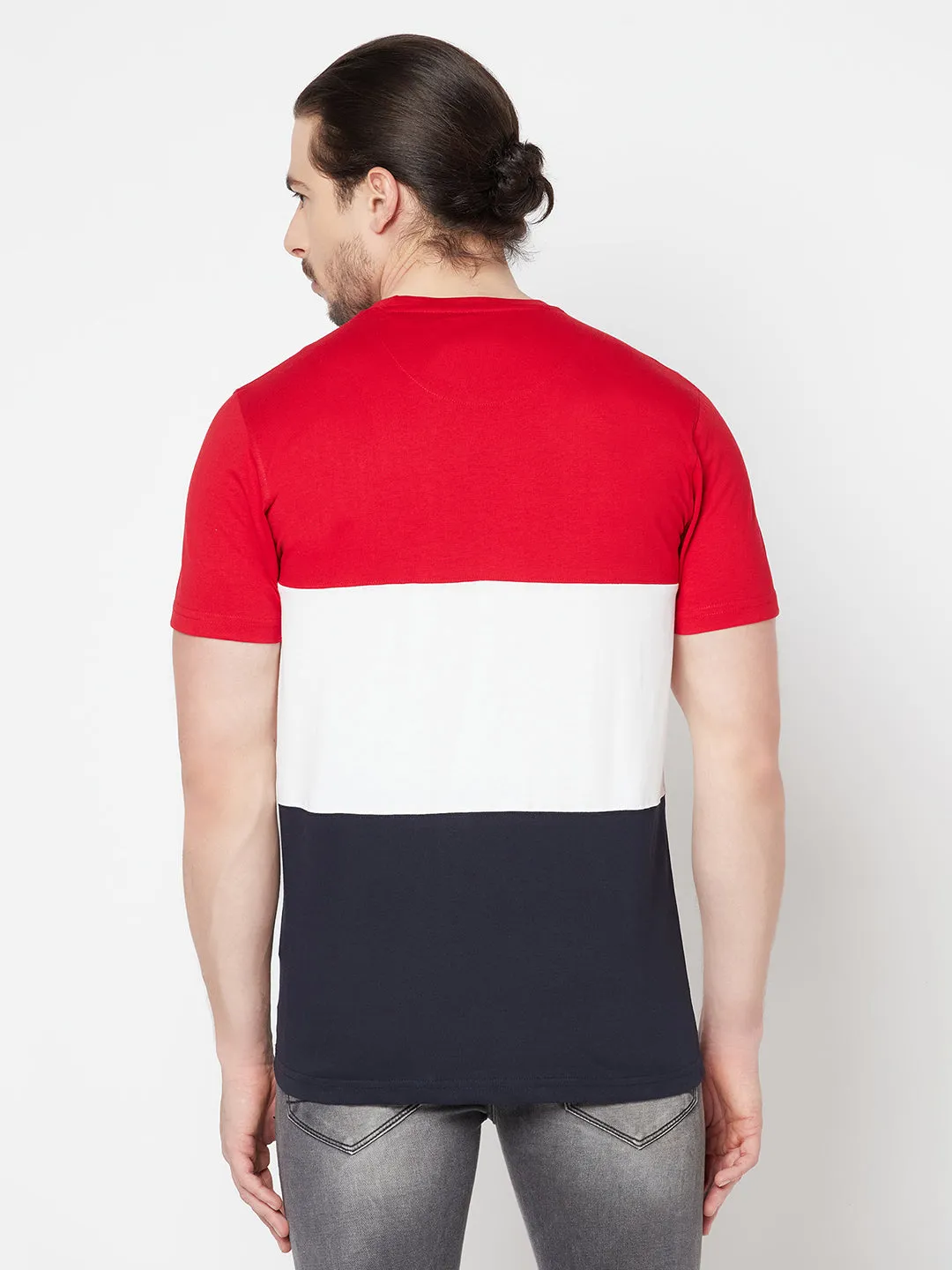 Men's Red Color block Round neck Half Sleeve T-Shirt with Print
