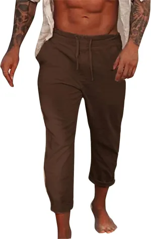 Men's Summer Cotton and Linen Solid Color Drawstring Loose Casual Outdoor Beach Pants 2025